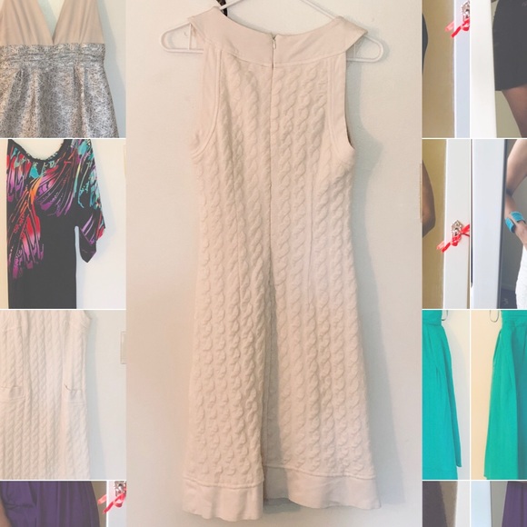 Sophisticated knee length, tight beige dress - Picture 3 of 4